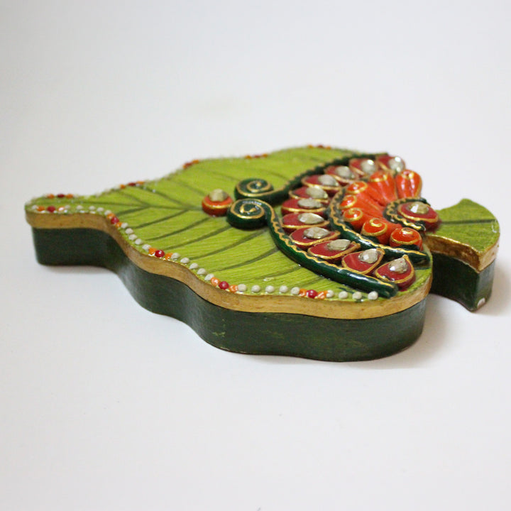 Asopalav Hand Painted Green MDF Haldi Kumkum Holder With Rotating Lid For Puja & Festive Gifting