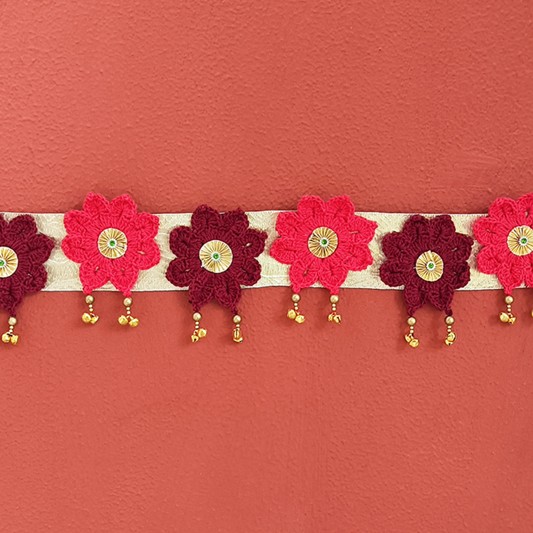 Handmade Floral Theme Crochet Toran with Gota Flowers & Ghungroo
