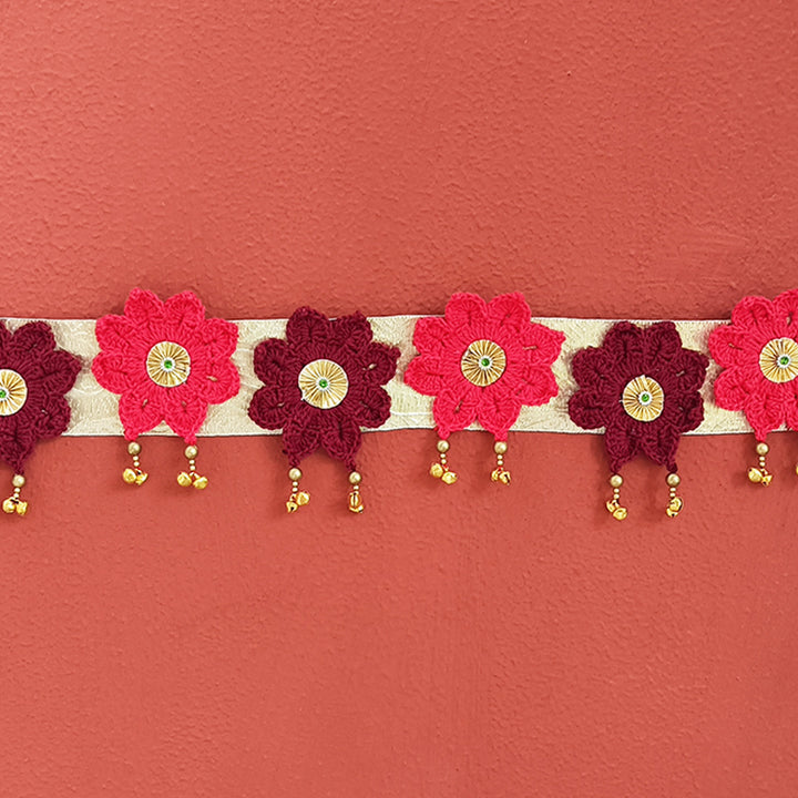 Handmade Floral Theme Crochet Toran with Gota Flowers & Ghungroo