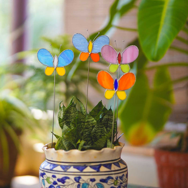 Handcrafted Stained Glass Butterfly Garden Stake - Zwende