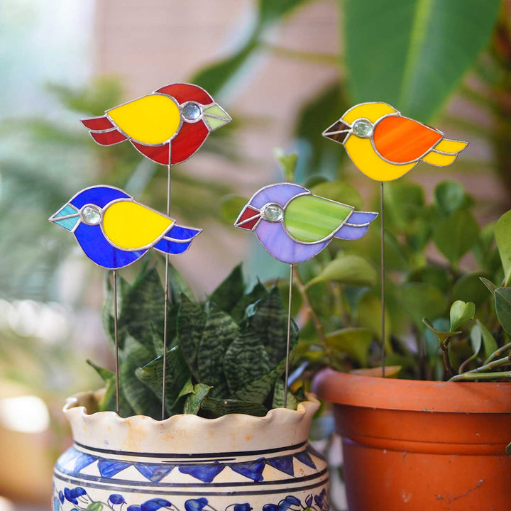 Handcrafted Stained Glass Bird Garden Stake