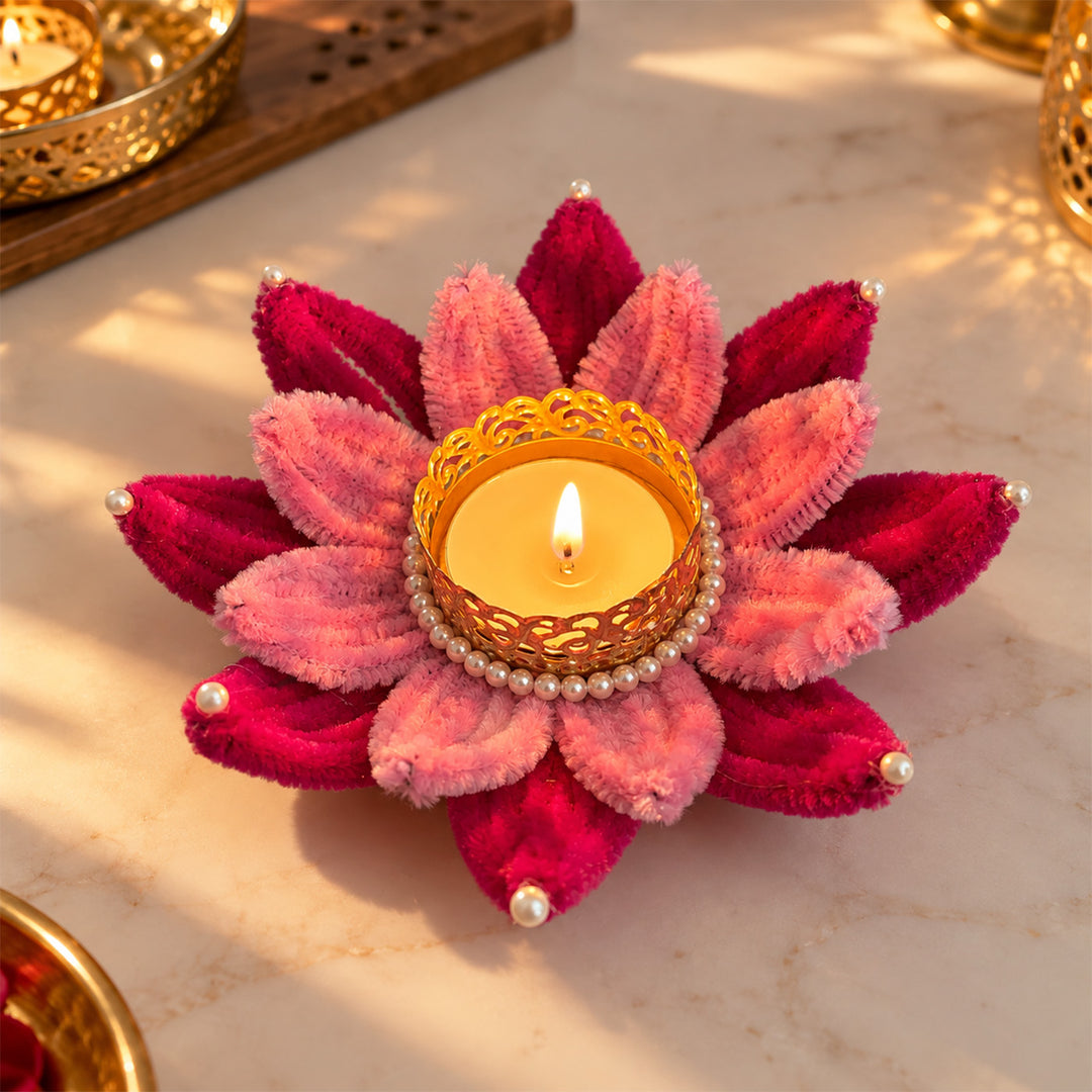 2 Pc | Handmade Two Layered Pipe Cleaner & Pearl Round Tealight Holders