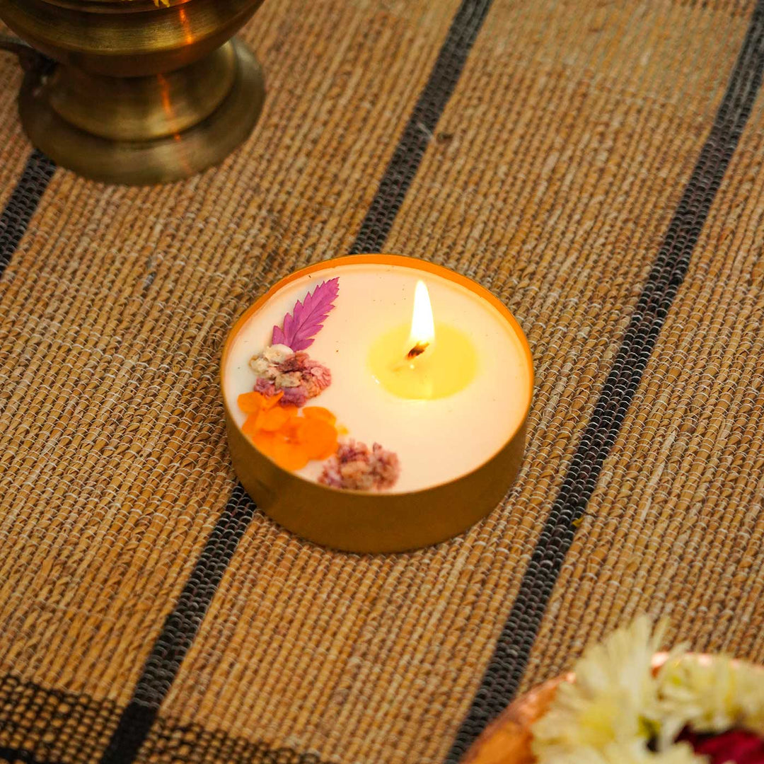 3 Inch | Handmade Copper Finish Urli Scented Candle With Dry Flowers | Set of 4