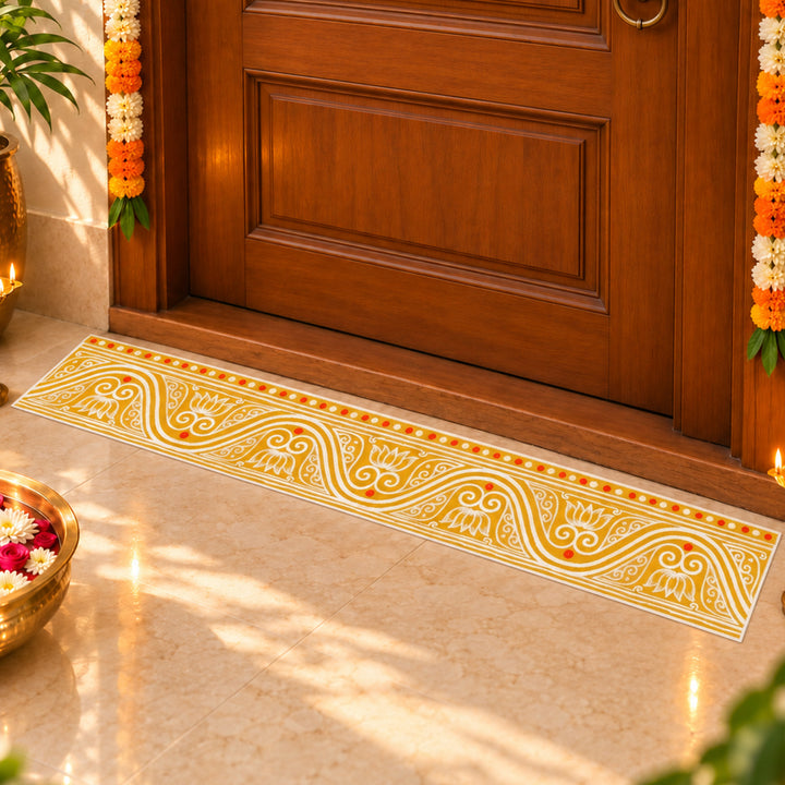 40 Inch | Reusable Handmade Mangalam Strip Fabric Rangoli Mat for Festive Entrance Decor