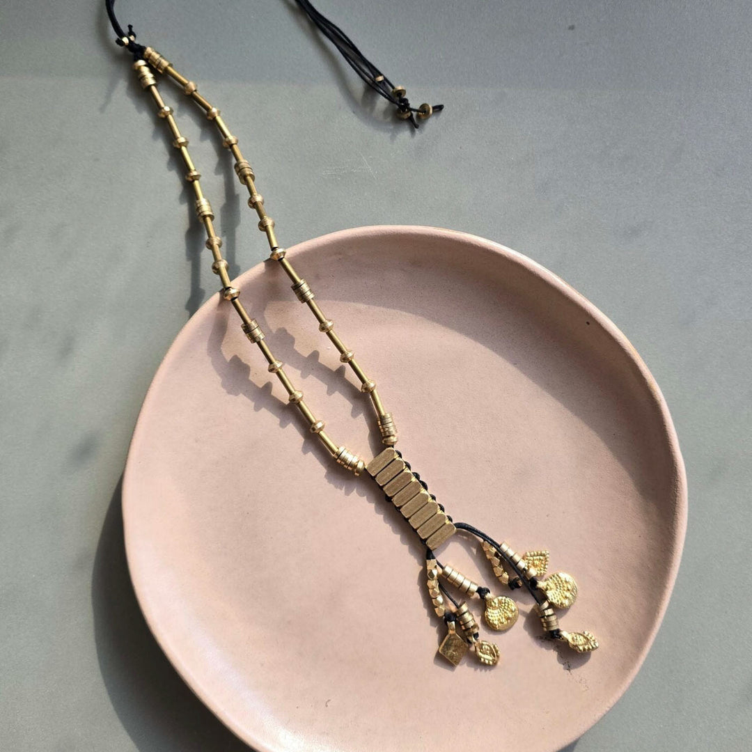 Handmade Golden Gleam Stand Brass Necklace