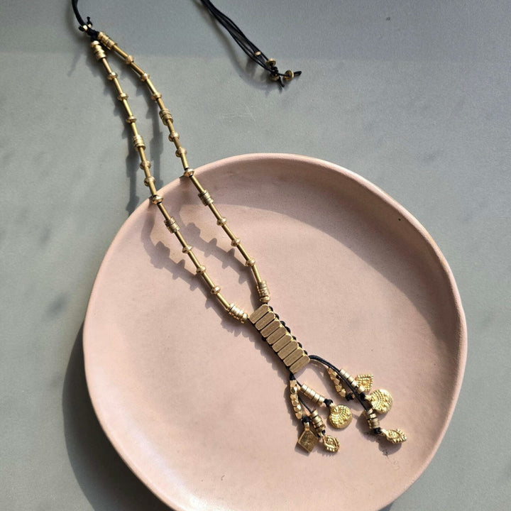 Handmade Golden Gleam Stand Brass Necklace