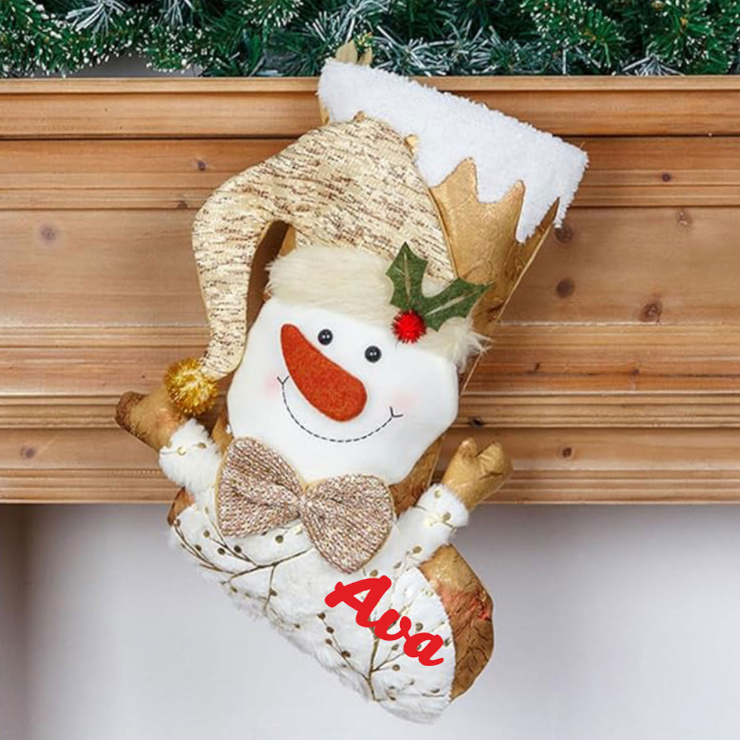 Personalized Handmade Golden Glow Snowman Stocking