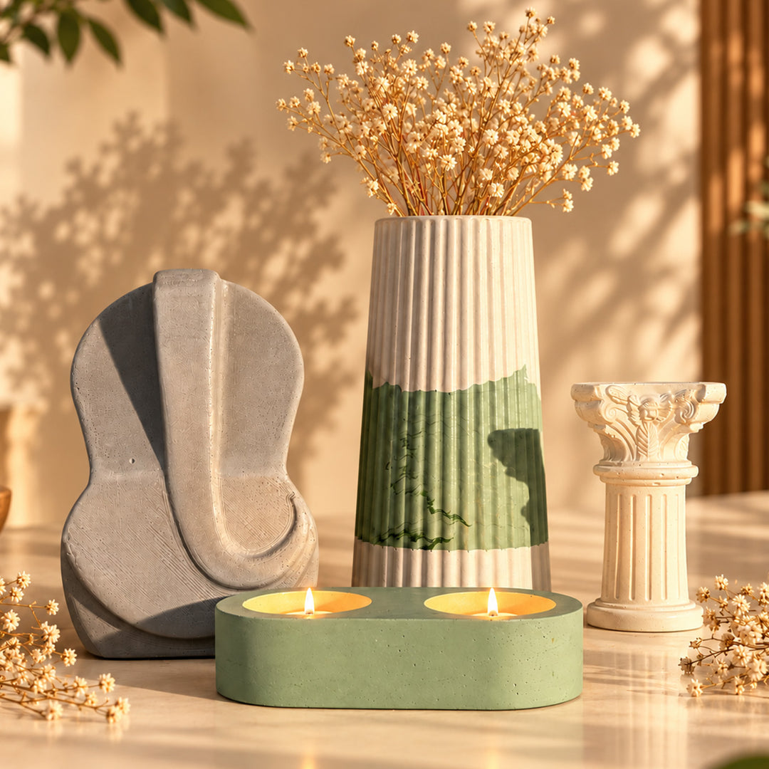 4 Pc | Handmade Concrete Ganesha, Roman Pillar & Vase Gift Hamper