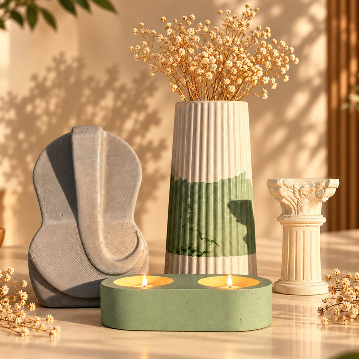 4 Pc | Handmade Concrete Ganesha, Roman Pillar & Vase Gift Hamper