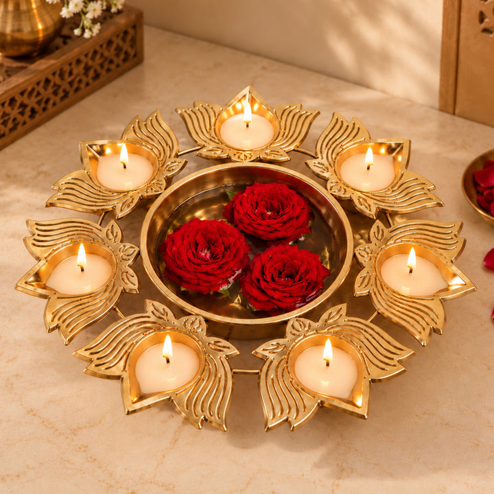 Handmade Lotus Decorative Brass Urli Soy Wax Scented Candle For Festive Decor