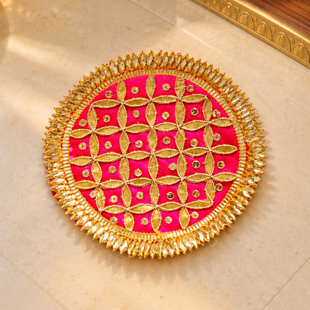 5.1 Inch | Handmade Gulaab Gota Patti Pink Jaal Rangoli for Festive Decor
