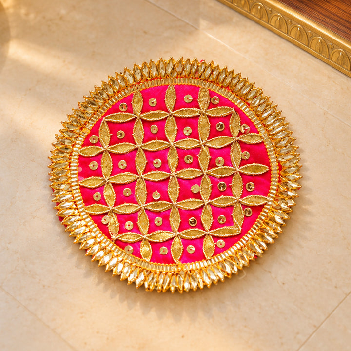 5.1 Inch | Handmade Gulaab Gota Patti Pink Jaal Rangoli for Festive Decor