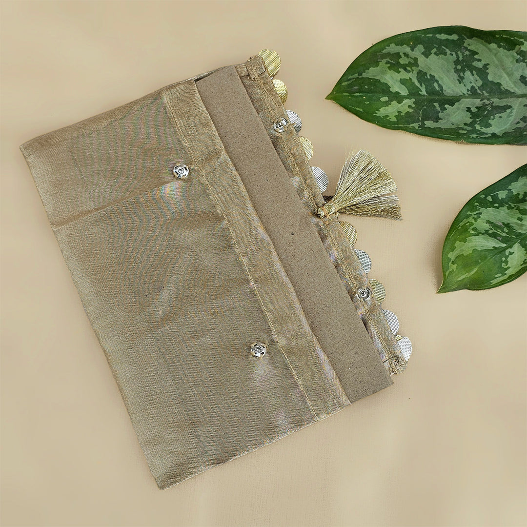 Set Of 2 "Sitara" Handcrafted Tissue Fabric Gift Envelopes With Gota Trim And Tassel Detailing For Festive Gifting