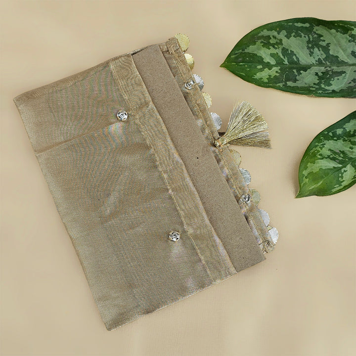 Set Of 2 "Sitara" Handcrafted Tissue Fabric Gift Envelopes With Gota Trim And Tassel Detailing For Festive Gifting