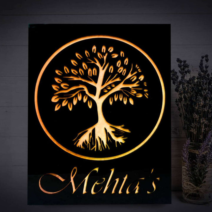 Personalized Tree Theme Vertical Acrylic LED Name Plate
