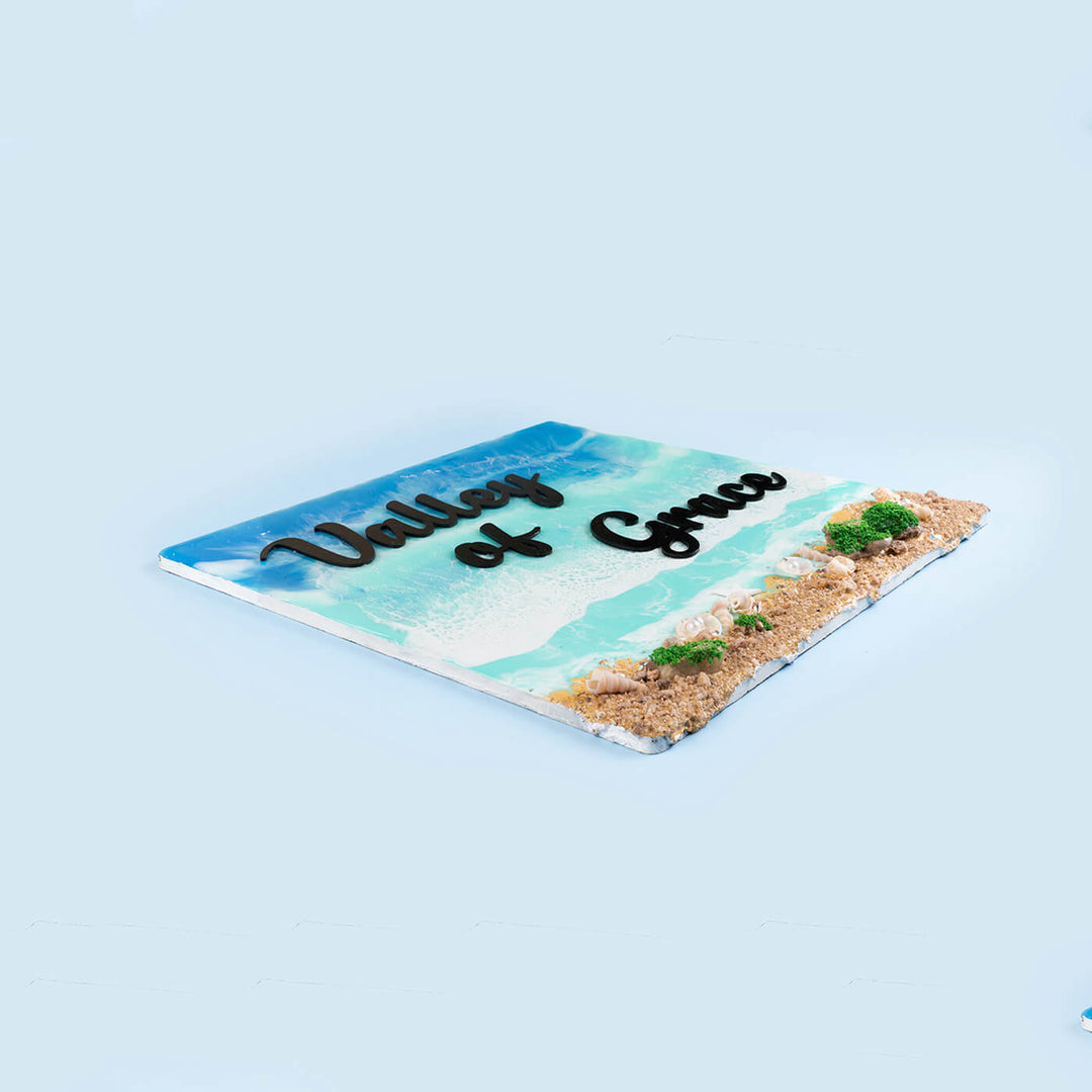 Handcrafted Resin Beach Vibes Name Plate - Side View Showing Depth and Texture