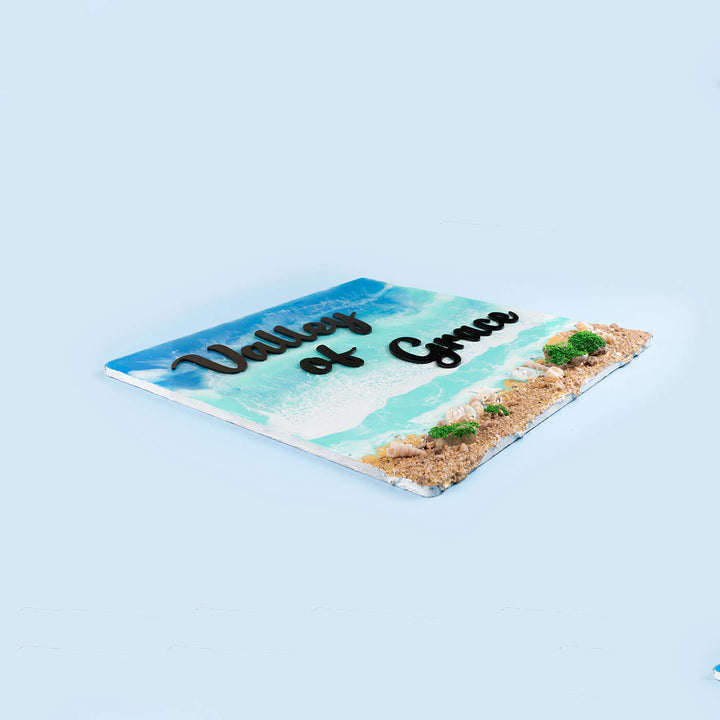 Handcrafted Resin Beach Vibes Name Plate - Side View Showing Depth and Texture