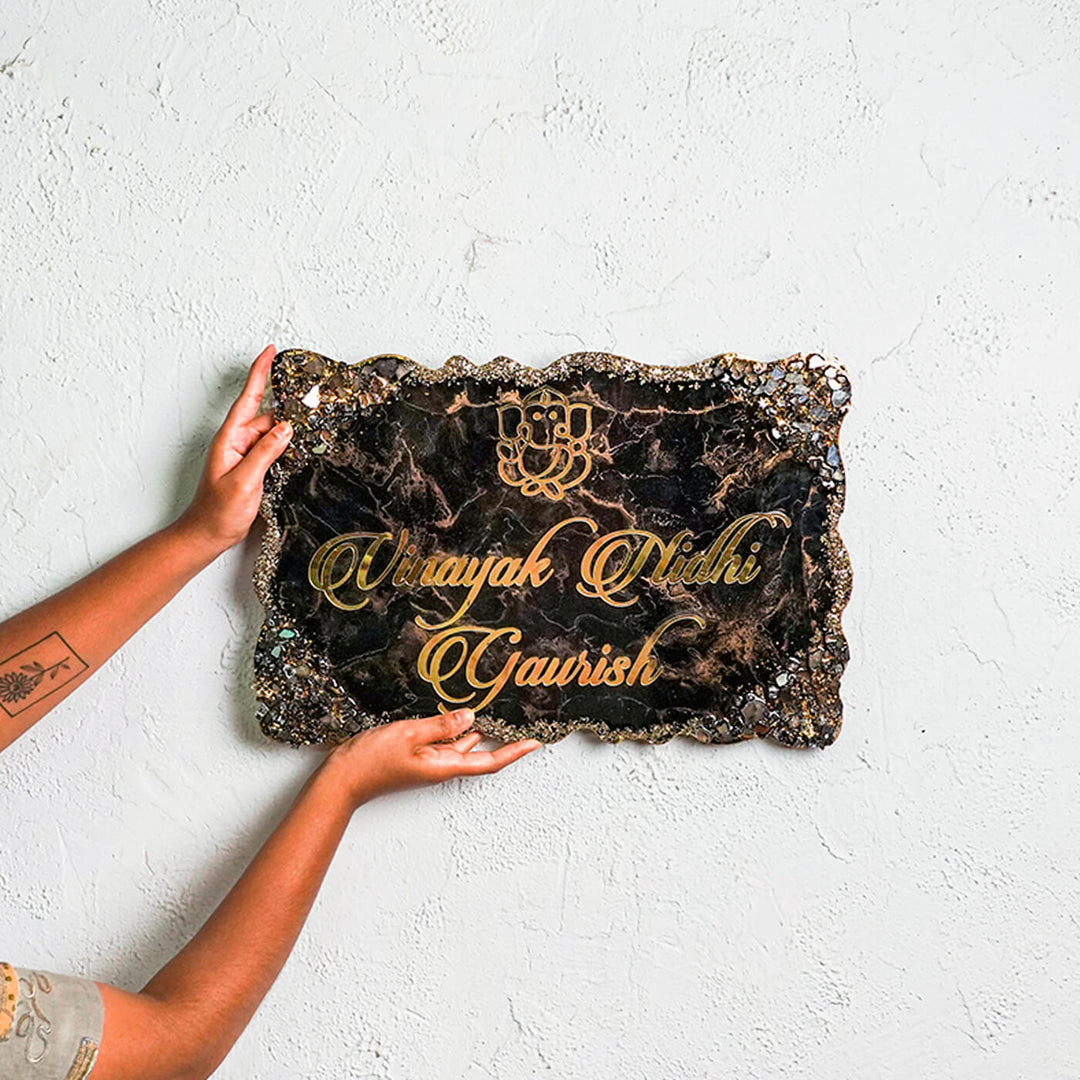 Handcrafted Resin Black & Gold Nameplate
