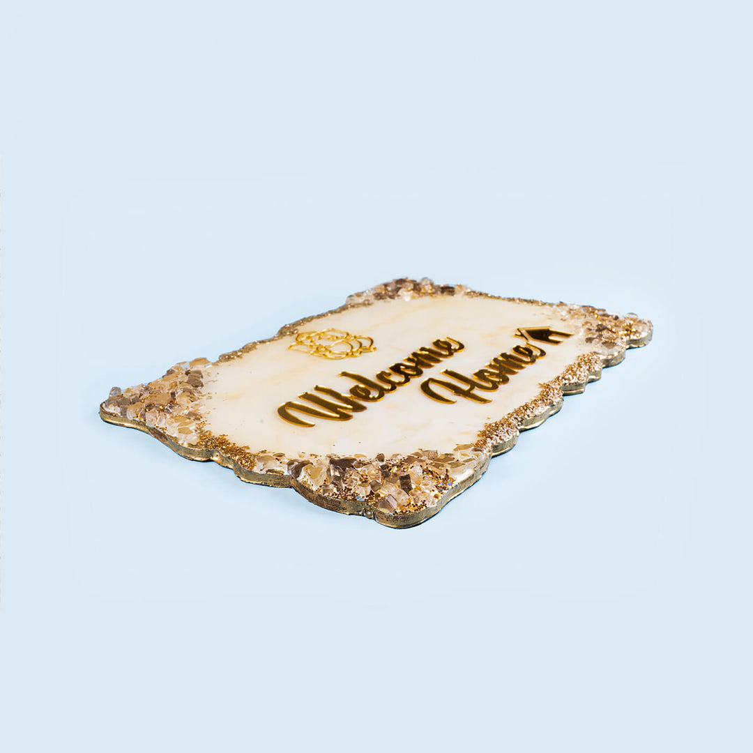 Handcrafted Resin White & Gold Nameplate