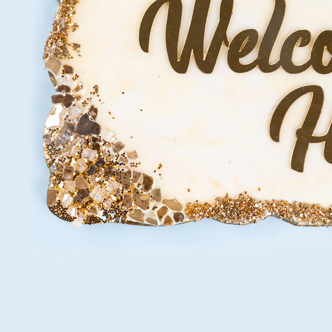 Handcrafted Resin White & Gold Nameplate