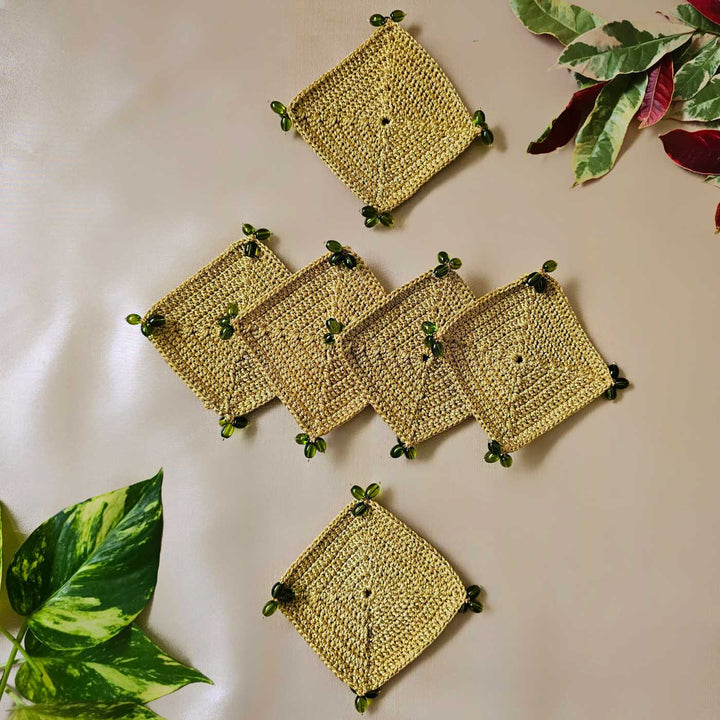 Handmade Crochet Green Coaster | Set Of 6