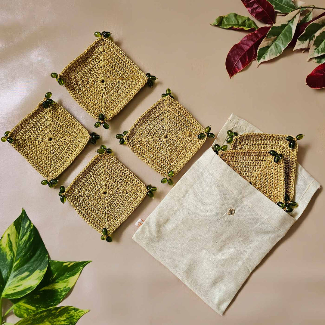 Handmade Crochet Green Coaster | Set Of 6