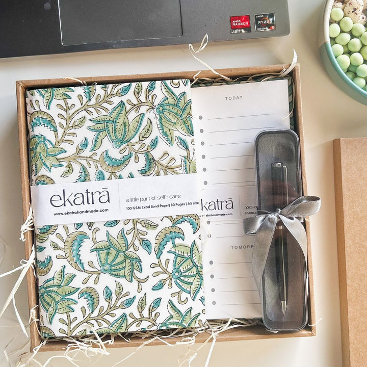 Sustainable Handmade Green Floral Productivity Stationary Hamper