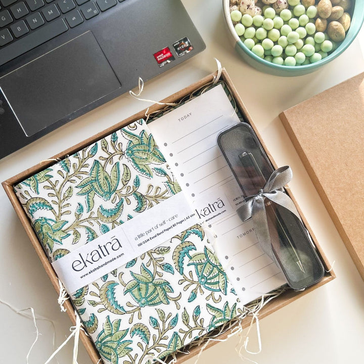 Sustainable Handmade Green Floral Productivity Stationary Hamper