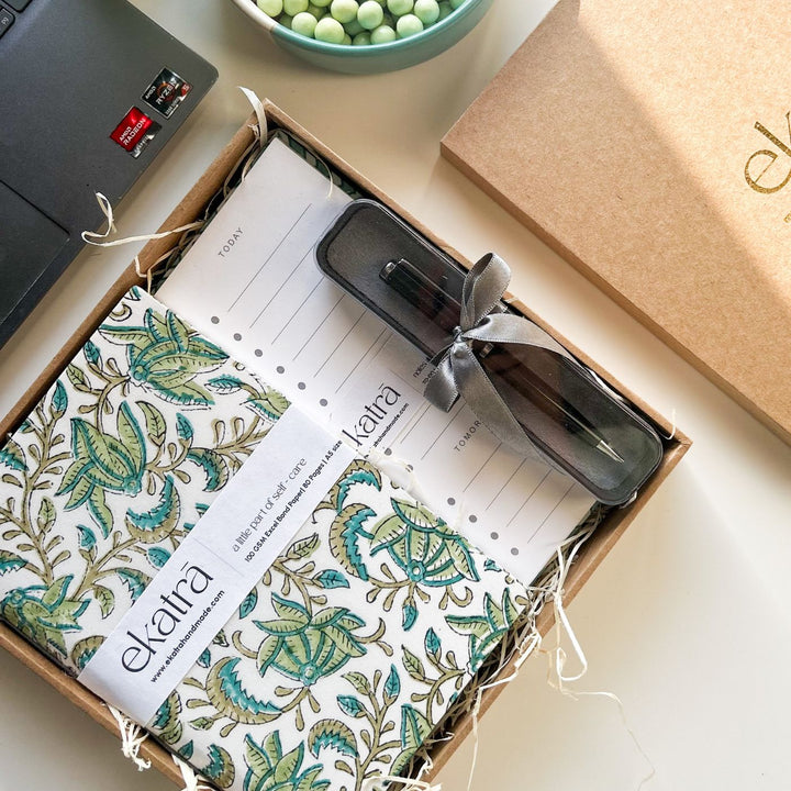 Sustainable Handmade Green Floral Productivity Stationary Hamper