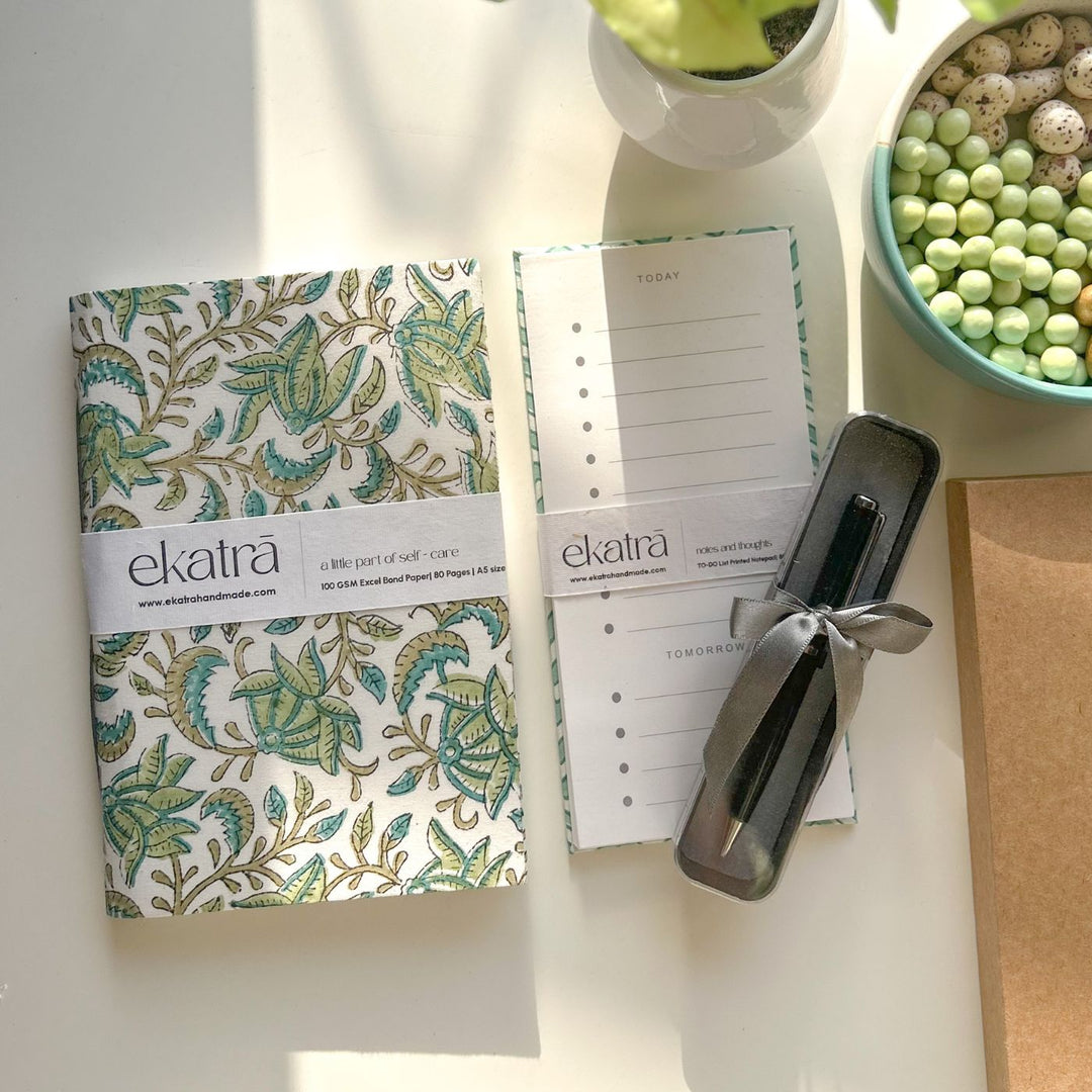 Sustainable Handmade Green Floral Productivity Stationary Hamper