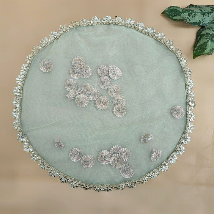 Decorative Shagun Tray Cover With Floral Gota Motifs For Festive Decor