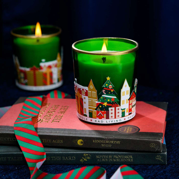 Handmade Green Merry Town Soy Wax Candles | Secret Santa Gift Ideas