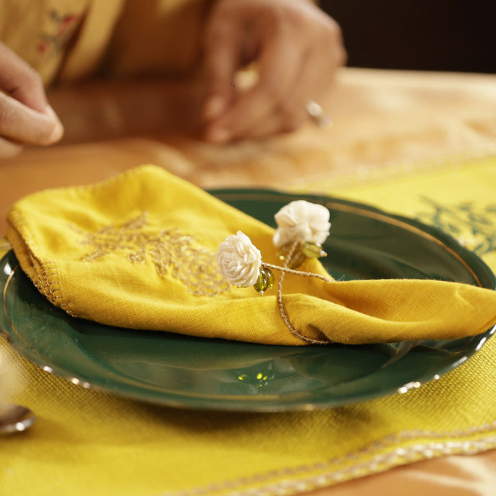 Handmade Flower Design Shola Napkin Rings | Set Of 6