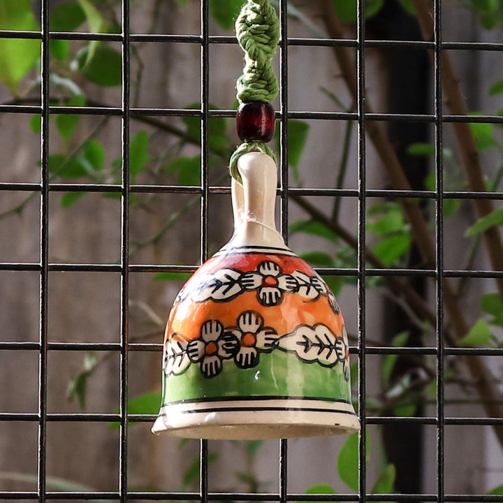 Hand Painted Ceramic Bells with Macrame Rope
