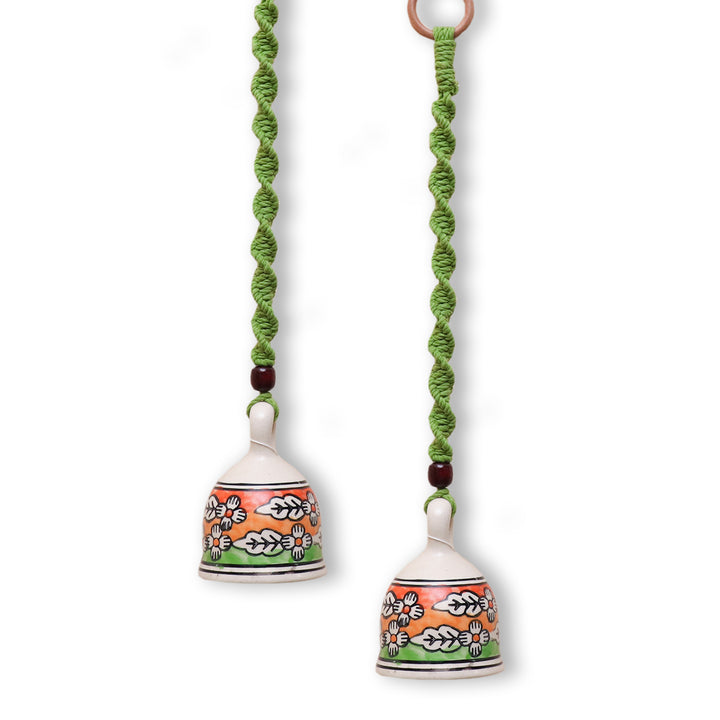 Hand Painted Ceramic Bells with Macrame Rope