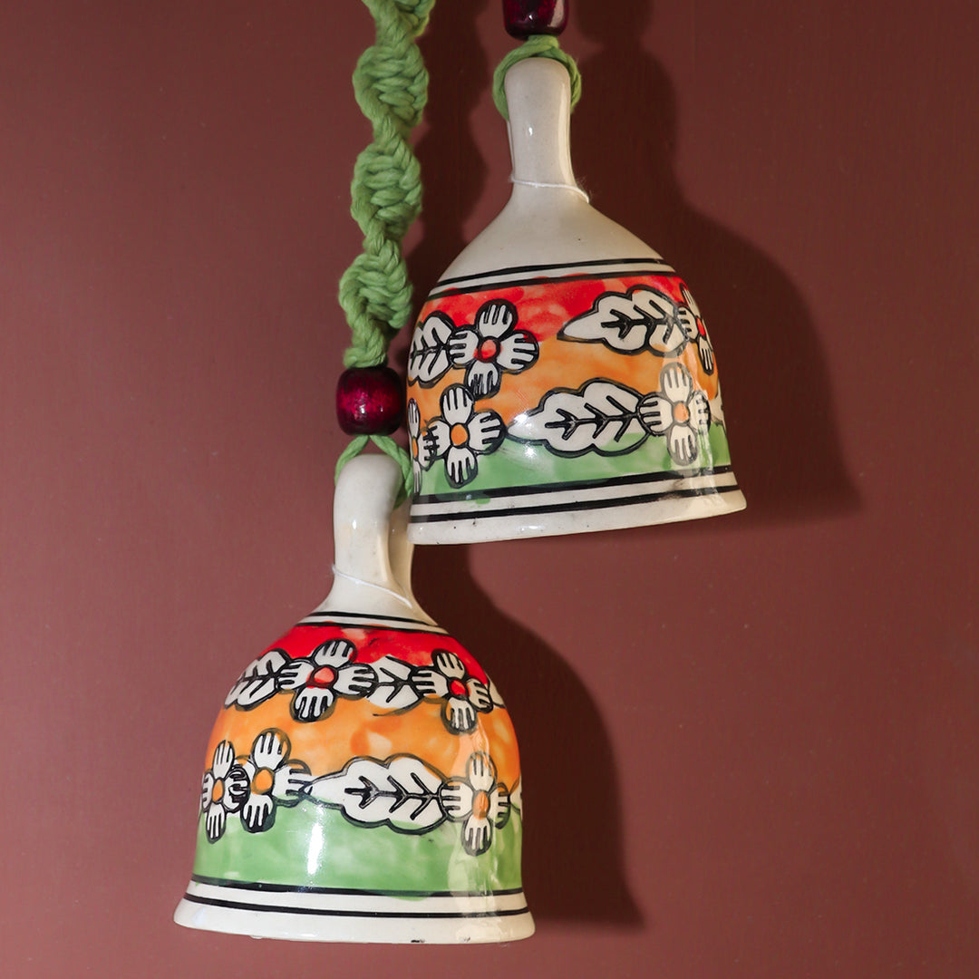 Hand Painted Ceramic Bells with Macrame Rope