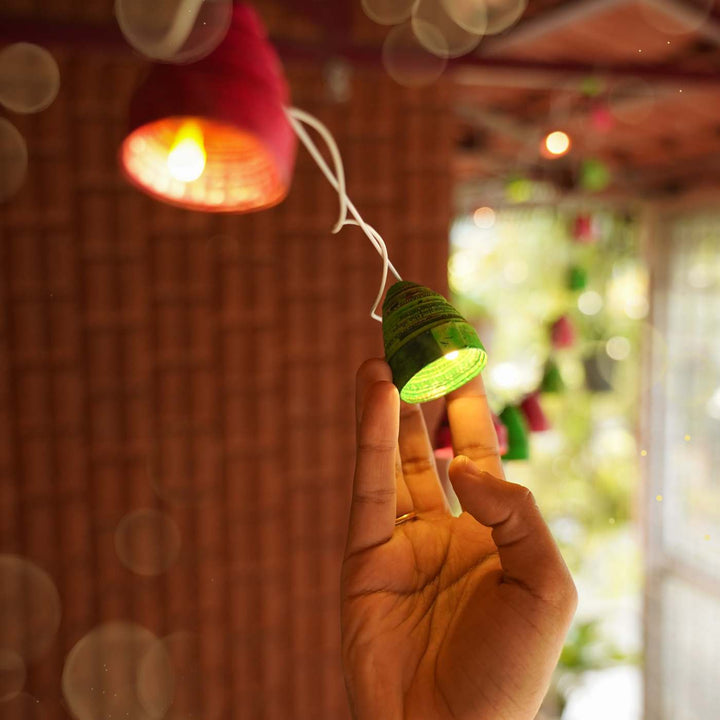 Upcycled Newspaper Indian Fairy Lights - Pink & Green