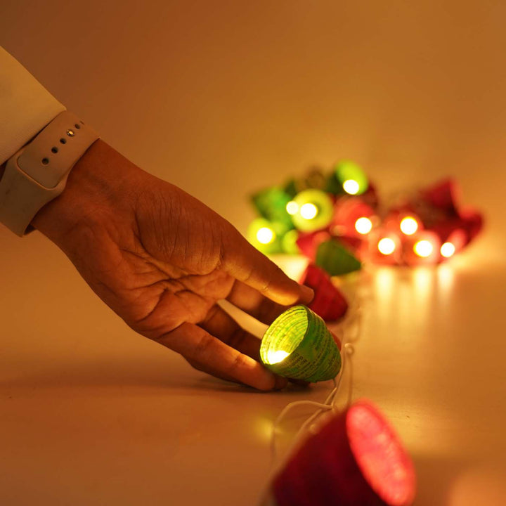 Upcycled Newspaper Indian Fairy Lights - Pink & Green