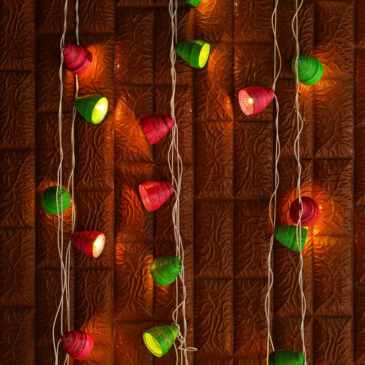 Upcycled Newspaper Indian Fairy Lights - Pink & Green