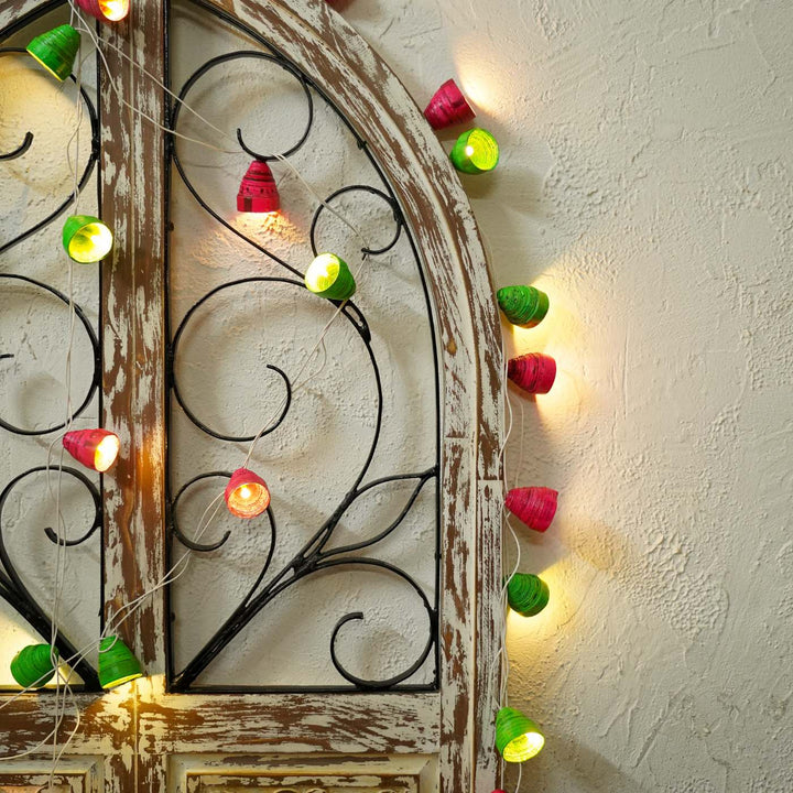 Upcycled Newspaper Indian Fairy Lights - Pink & Green