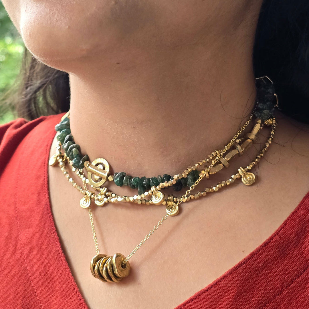 Handmade Green Maize Layered Brass Short Necklace