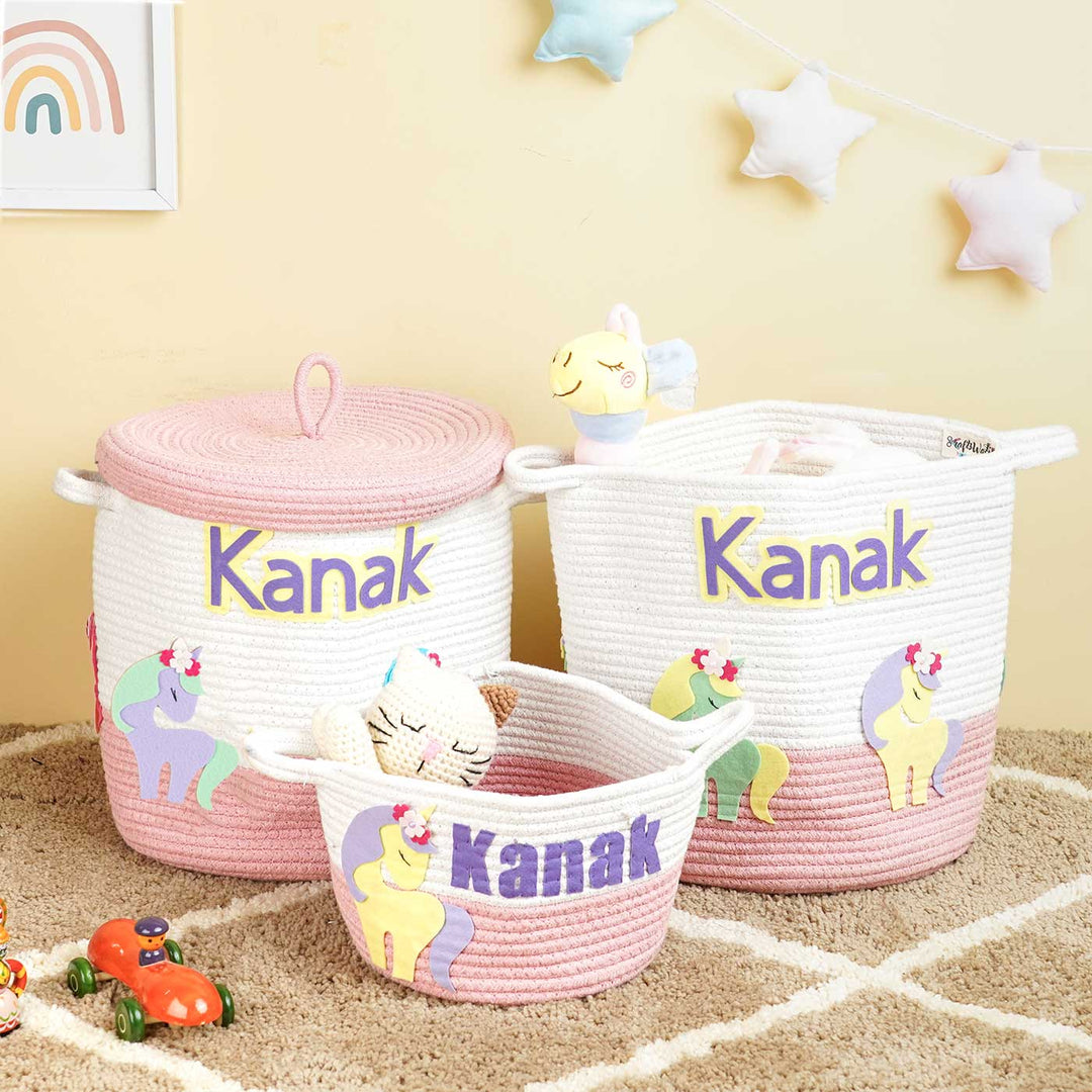 Handmade Personalized Unicorn Themed Kids Rope Basket