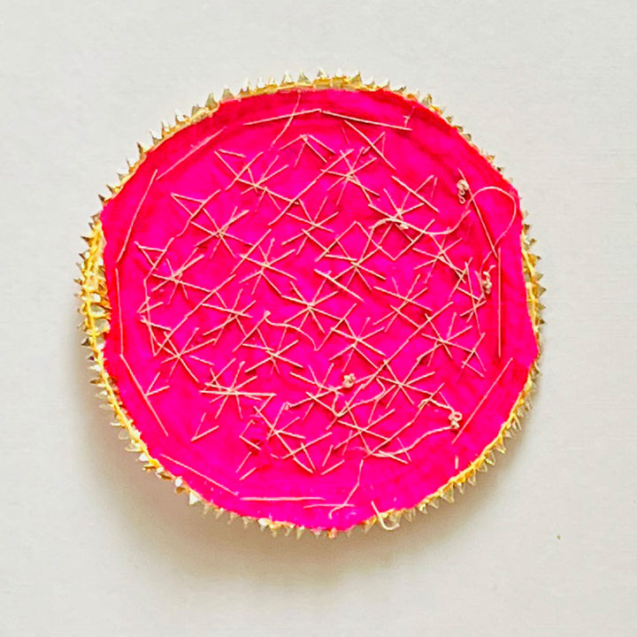 5.1 Inch | Handmade Gulaab Gota Patti Pink Jaal Rangoli for Festive Decor