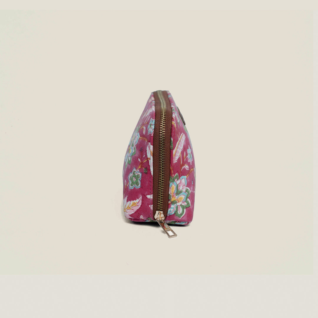 Gulabi Hand Block Printed Oval Pouch