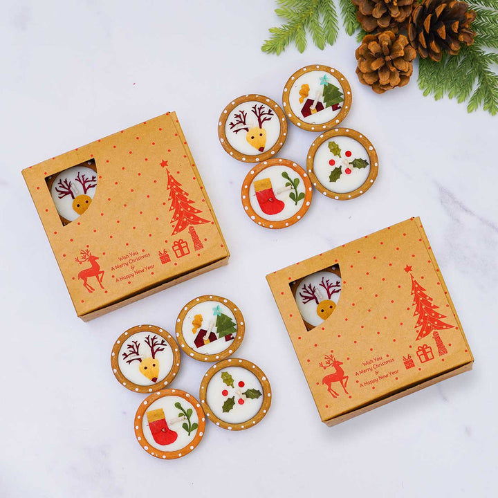 Handmade Soy Wax & Pressed Flower Terracota Tealight Candles For Christmas Decoration | Set Of 24