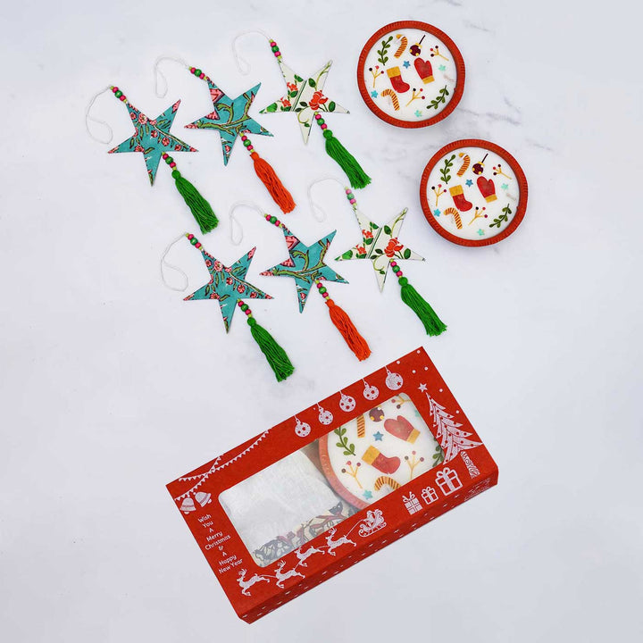 Handmade Soy Wax & Pressed Flower Terracota Candles & Hangings For Christmas Decoration | Set Of 2