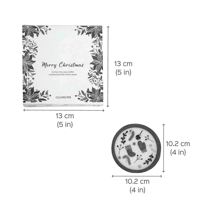 Handmade Soy Wax & Pressed Flower Terracota Candles For Christmas Decoration | Set Of 4