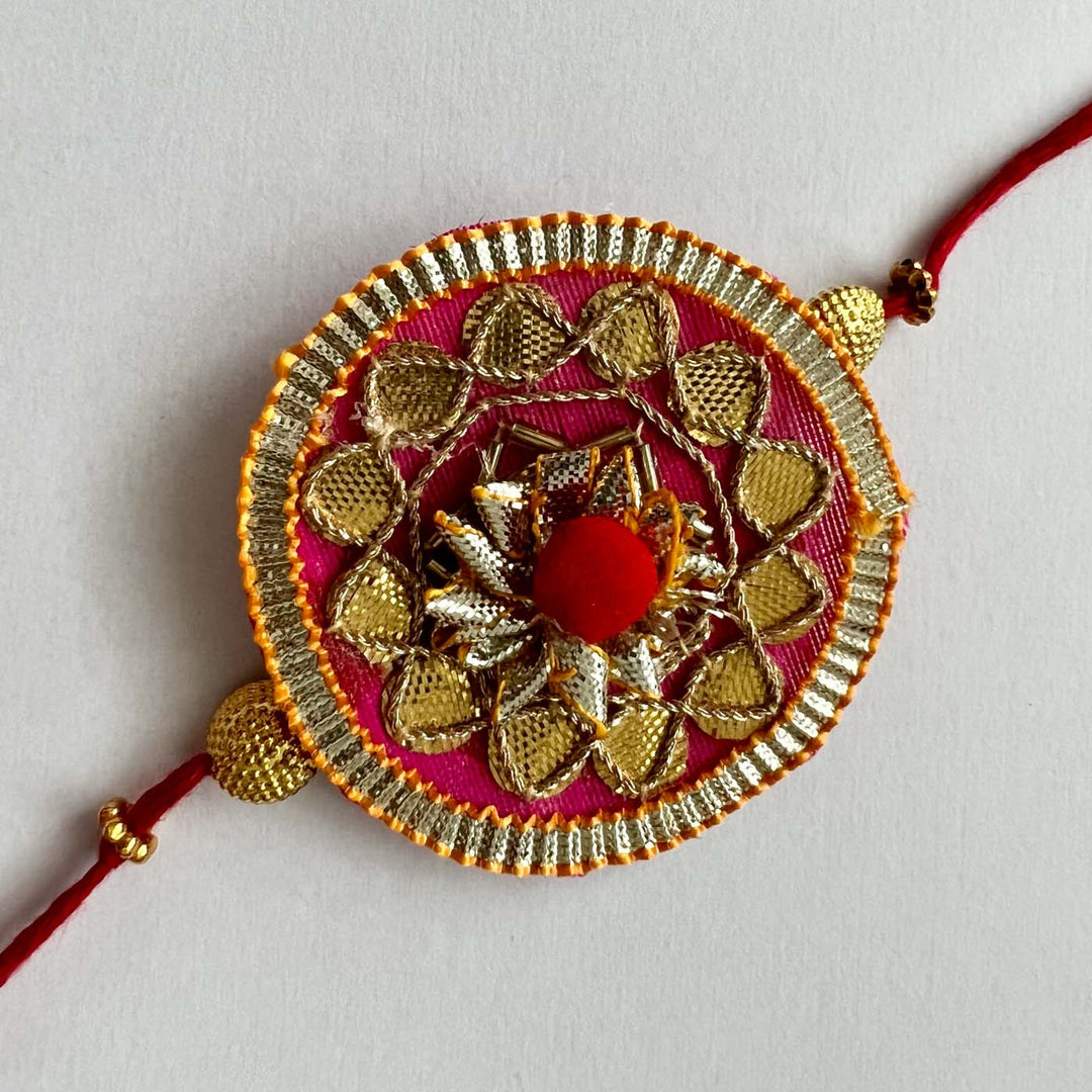 Handcrafted Gota Patti "Gulzaar" Rakhi With Roli Chawal for Brother