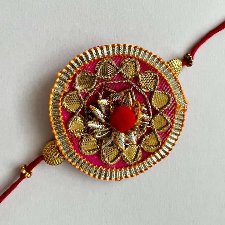 Handcrafted Gota Patti "Gulzaar" Rakhi With Roli Chawal for Brother