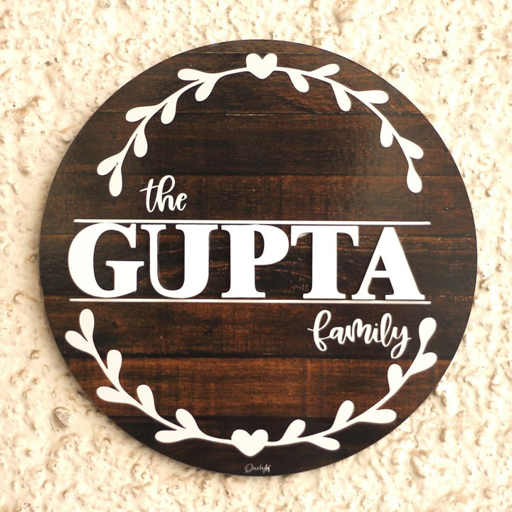 Personalized Printed Family Mdf Wood Name Plate With 3D Letters 2 - Front View Hanging on Wall